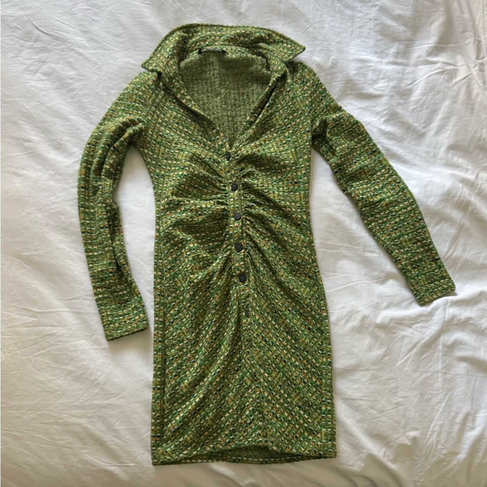 ASOS Stradivarius Knit Long Sleeve Green Mini Dress